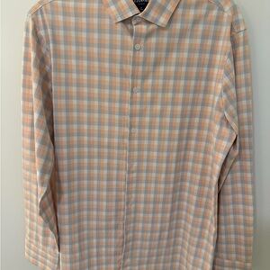 Mizzen+Main Peach and White Plaid Shirt - Medium Trim